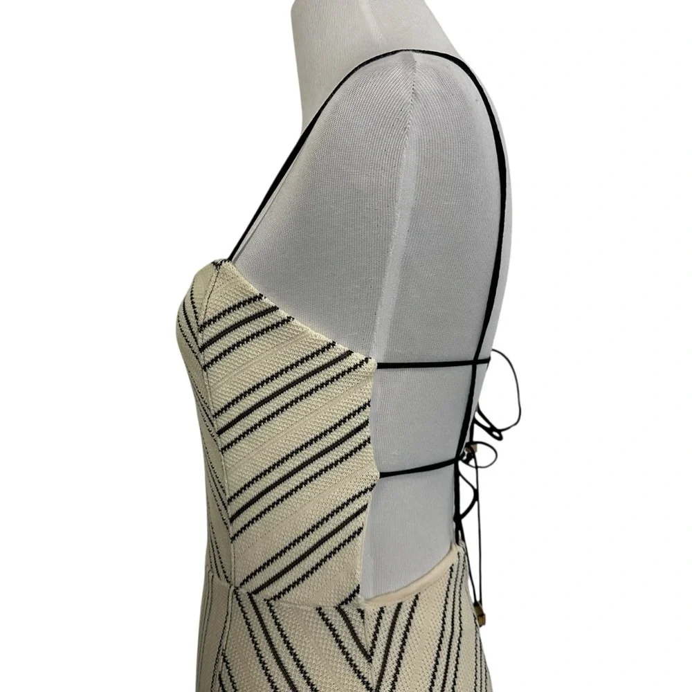 Free People Women Chevron Backless Strappy Knit Midi Dress Sz Medium Cream Black